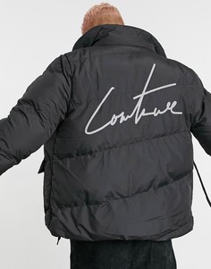 Черный пуховик с логотипом на спине The Couture Club Essential-Черный цвет