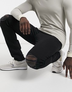 Черные зауженные джинсы с рваными коленями Another Influence-Черный цвет