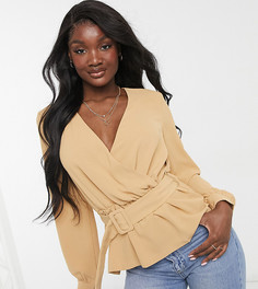 Светло-коричневая блузка с запахом и поясом Vero Moda Tall-Коричневый цвет