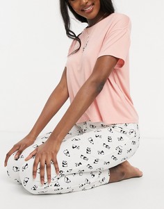 Розовый пижамный комплект с надписью и принтом с пандами New Look-Розовый цвет