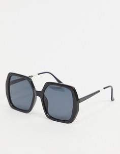 Солнцезащитные очки в крупной глянцевой оправе черного цвета в стиле 70-х ASOS DESIGN Recycled-Черный цвет