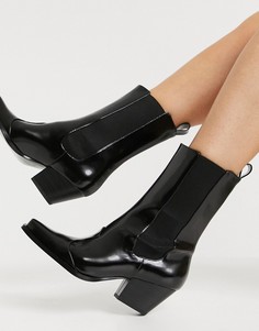 Черные ботинки в стиле вестерн из искусственной кожи с квадратным носком Monki Lexi-Черный цвет