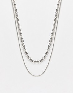 Серебристое двухрядное ожерелье с комбинированными цепочками Pieces-Золотистый