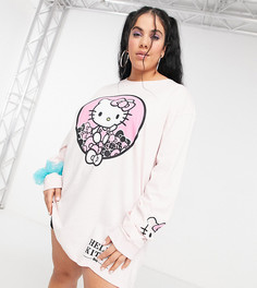 Лонгслив в стиле oversized с принтом на груди и рукавах New Girl Order Curve x Hello Kitty-Розовый цвет