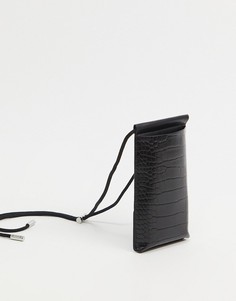 Черный чехол для телефона и визитница через плечо с крокодиловым принтом Monki Adley-Черный цвет