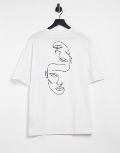 Белая футболка в стиле oversized с рисунком лица на спине Jack & Jones Originals-Белый