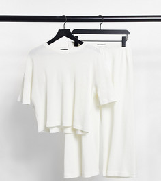 Свободный пижамный комплект (топ и брюки) из фактурной вафельной ткани Wednesdays Girl-Белый