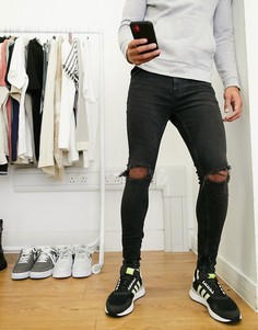 Черные супероблегающие джинсы с прорехами Bershka-Черный