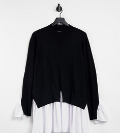 Черный джемпер «два в одном» с отделкой по нижнему краю и на рукавах в виде деталей рубашки New Look Curve-Черный цвет