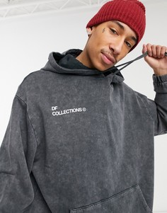 Худи черного цвета в стиле oversized с эффектом кислотной стирки и несколькими логотипами от комплекта ASOS Dark Future-Черный цвет