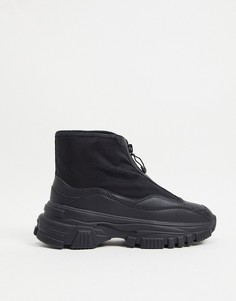 Черные ботинки с молнией на массивной подошве Bershka-Черный цвет