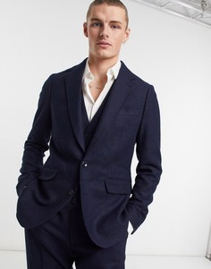 Приталенный пиджак из фактурной шерсти Gianni Feraud-Темно-синий