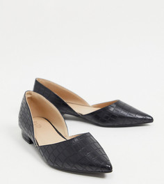 Черные туфли на плоской подошве из двух частей с эффектом крокодиловой кожи RAID Wide Fit Harvey-Черный цвет