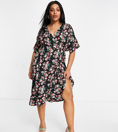 Платье миди с запахом, оборками и цветочным принтом AX Paris Plus-Многоцветный