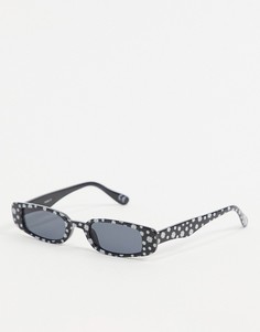 Узкие квадратные очки с принтом в ромашку и оправой из переработанного материала ASOS DESIGN-Черный цвет