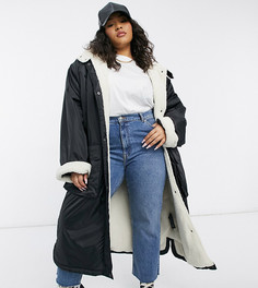 Черная куртка-дождевик макси с подкладкой из искусственного меха ASOS DESIGN Curve-Черный цвет