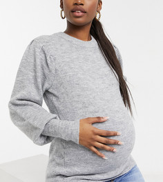 Светло-серый джемпер с объемными рукавами Pieces Maternity
