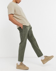Зауженные книзу вельветовые брюки цвета хаки Topman-Зеленый цвет