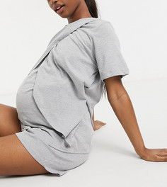 Комбинируемая пижамная футболка из серого меланжевого трикотажа для кормящих мам ASOS DESIGN Maternity-Серый