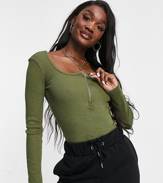 Боди цвета хаки с молнией спереди Missguided Tall-Зеленый цвет