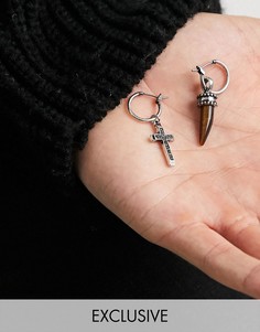 Серьги-кольца с камнем и крестиком Reclaimed Vintage Inspired-Золотистый