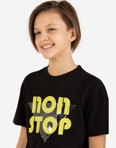 Чёрная футболка с принтом Non stop для мальчика Gloria Jeans