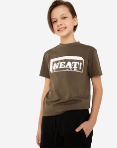 Хаки футболка с принтом Neat для мальчика Gloria Jeans