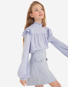 Голубая блузка с рюшами для девочки Gloria Jeans