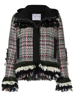 sacai твидовый жакет с бахромой
