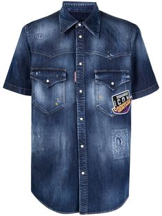 Dsquared2 джинсовая рубашка с эффектом потертости и логотипом