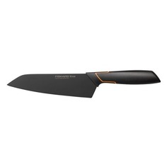 Нож кухонный Fiskars Edge, сантоку, 170мм, заточка прямая, стальной, черный/оранжевый [1003097]