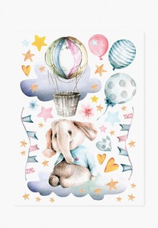 Наклейка декоративная Decoretto Акварельный слоник и воздушный шар