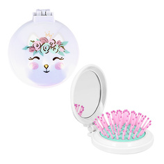 Расческа для волос MISS PINKY с зеркалом складная с принтом перламутровый единорог