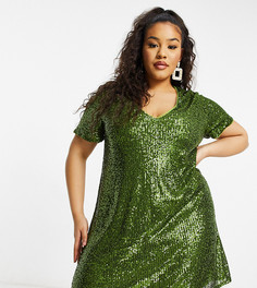 Оливково-зеленое платье-рубашка мини с пайетками Jaded Rose Plus-Зеленый цвет