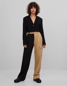 Светло-коричневые прямые брюки из сочетания тканей Bershka-Коричневый цвет