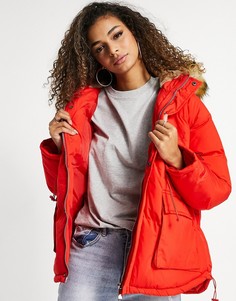 Красное пальто с капюшоном и отделкой искусственным мехом The Couture Club-Красный