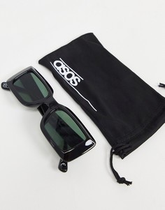 Квадратные солнцезащитные очки в блестящей черной оправе со скосами ASOS DESIGN Recycled-Черный цвет