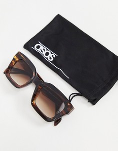 Солнцезащитные очки в квадратной черепаховой оправе со скошенной кромкой ASOS DESIGN-Коричневый цвет