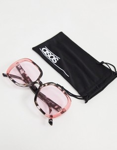Солнцезащитные oversized-очки в стиле 70-х с розовыми линзами и оправой в стиле колор-блок из переработанного материала ASOS DESIGN-Розовый цвет