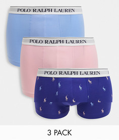 Набор из 3 боксеров-брифов пастельных оттенков розового, голубого и темно-синего цвета со сплошным принтом логотипа Polo Ralph Lauren-Многоцветный
