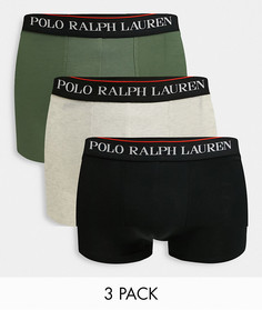 Набор из 3 боксеров-брифов черного, оливкового и бежевого цвета Polo Ralph Lauren-Многоцветный