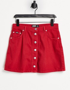 Красная джинсовая юбка-трапеция мини с контрастными пуговицами Minga London-Красный