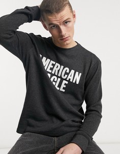 Темно-серый меланжевый термотоп с длинными рукавами и логотипом спереди American Eagle