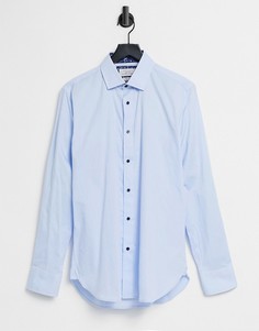 Темно-синяя рубашка узкого кроя с манжетами и принтом Gianni Feraud-Голубой