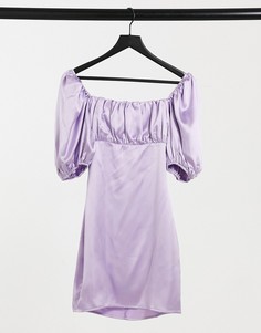 Атласное сиреневое платье мини с объемными рукавами Club L-Фиолетовый цвет