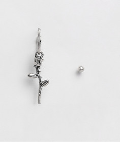Комплект из серебристой серьги-гвоздика и серьги-кольца с элементом в виде розы ASOS DESIGN-Серебристый