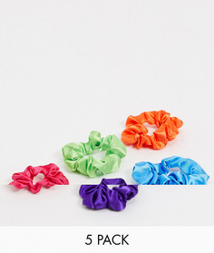Набор из 5 узких атласных резинок для волос ярких цветов ASOS DESIGN-Мульти