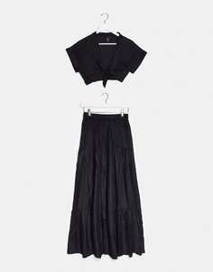 Комплект из кроп-топа с завязкой и юбки макси с разрезом South Beach-Черный цвет