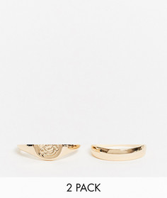 2 золотистых кольца (простое/с печаткой) ASOS DESIGN-Золотой