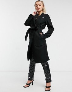 Черное пальто с поясом 4th + Reckless-Черный